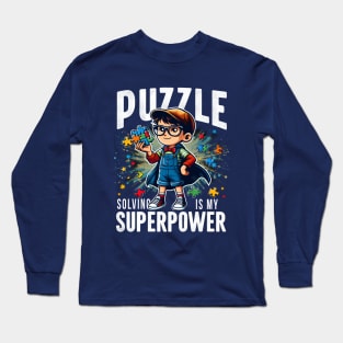 Puzzle Solving Is My Superpower Funny Jigsaw Toy Nerd Kid Long Sleeve T-Shirt